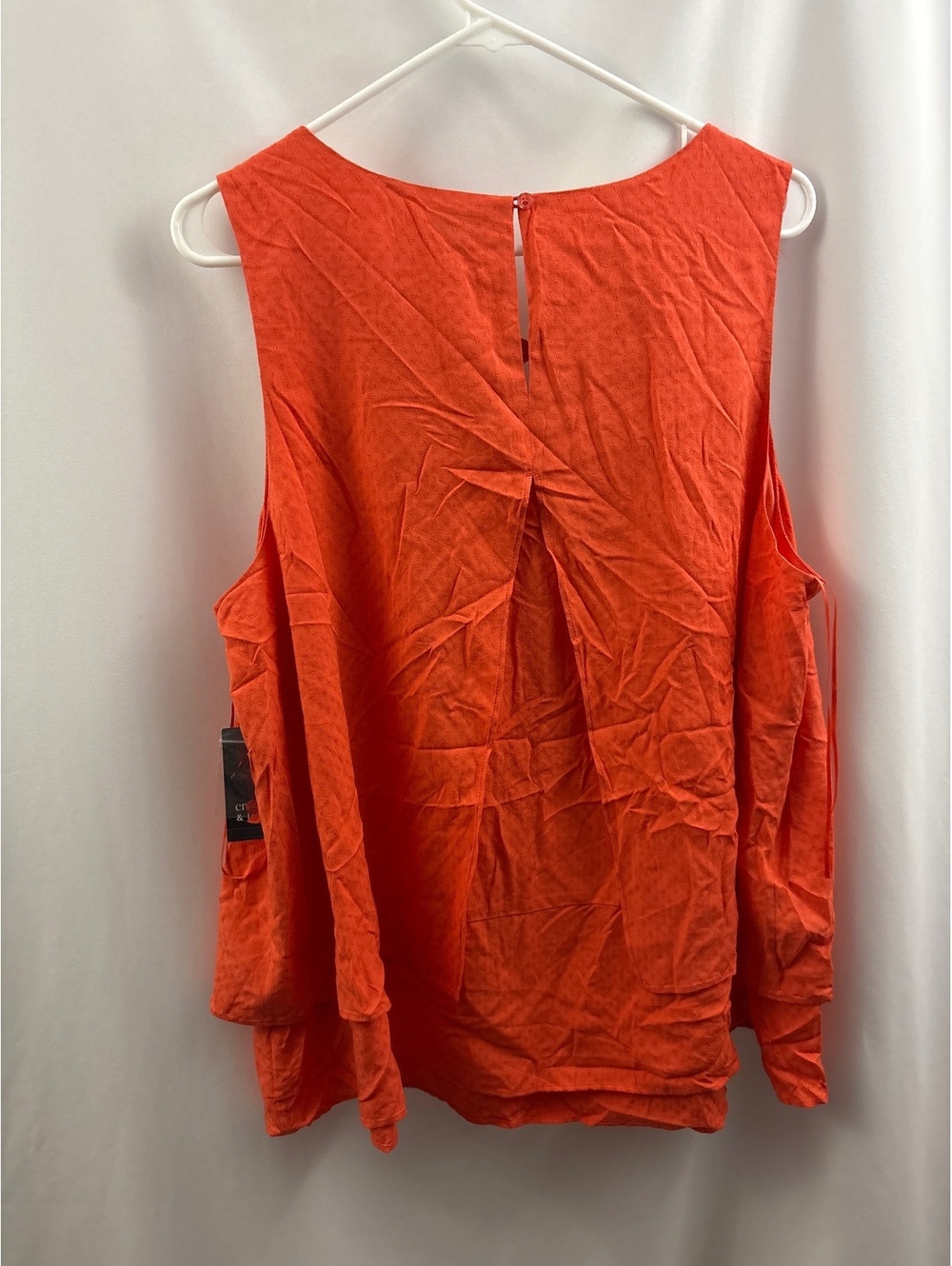 Crown & Ivy Curvy 2X Orange Sleeveless Blouse with Embroidered Neckline Floral - Picture 6 of 6